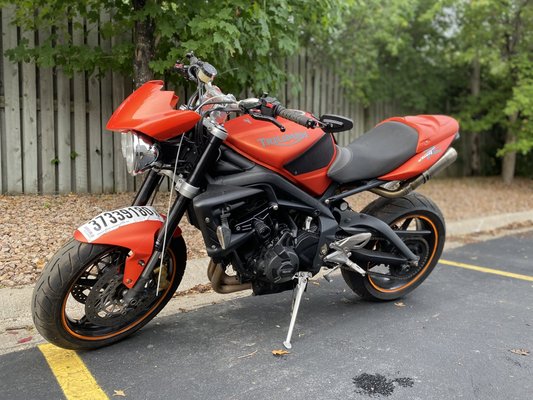 A 2010 Triumph Speed Triple picked up from an auction house in Blaine, MN and delivered to Joliet, IL