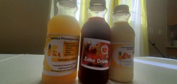 Hibiscus drink Pineapple Coconut milk drink and Pineapple Ginger drink