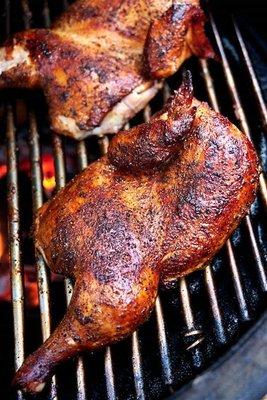 savory and smoked half chicken