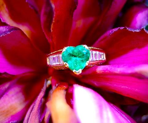 Hand Crafted Emerald and Diamond Ring