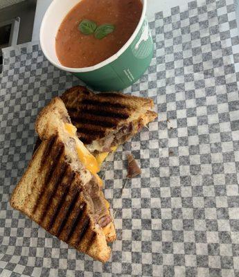 Tri tip grilled cheese and fresh Tomato basil soup.