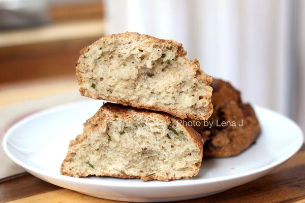 Inside of Cheddar Chive Scone ($4.15) - it's OK. Doesn't have a very strong cheddar or chive flavor.