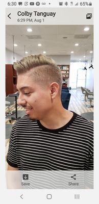 This was a man with dark brown hair and he wanted it light so we bleached, toned and cut all in 2 hours. Great look!