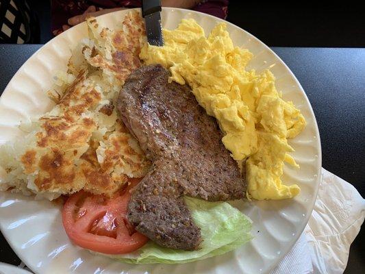 New York Strip and eggs: this is a really good steak for a small price ($13.99 for the whole plate, including toast).