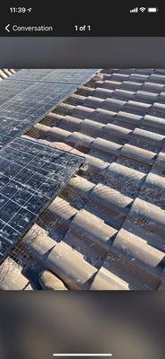 Old screen that pigeons pulled away from solar panels