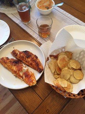 Fish and chips. Blackened sea bass.  So fresh and so good!