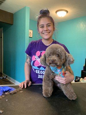 Megan at Bark Of The Town with our Roxy looking beautiful. (Roxy, too!)