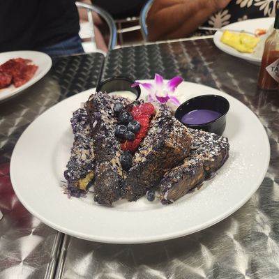 Ube french toast with ube/haupia syrup