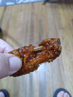 Over cooked wing could not eat it.  Their wing are AWFUL and the smallest I have ever seen.