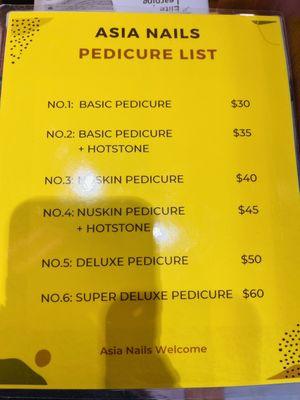 Pedicure price list (Aug 2022)