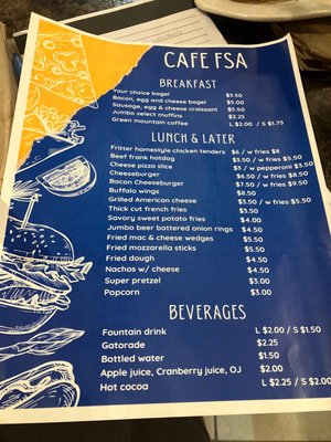 Cafe FSA menu