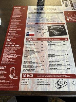 Menu front side