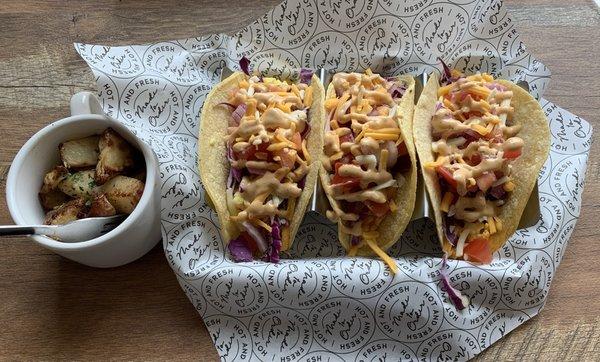 Breakfast tacos with rosemary potatoes, delicious!