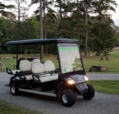 One of our most popular carts. This 6 passenger cart is equipped with seat belts, turn indicators, and a flip down rear seat.