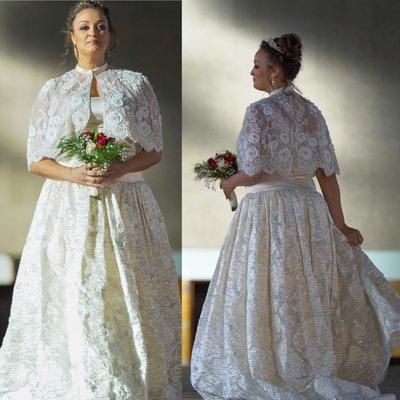 Custom Silk charmeuse and lace wedding skirt, blouse and cape.