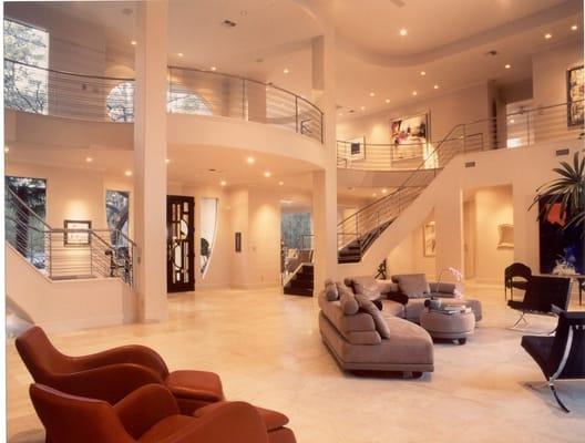 Two story living room