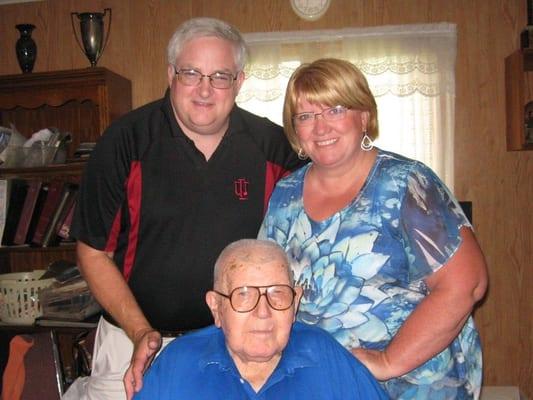 Jim and Susan with Susan's Dad on his 95th Birthday.