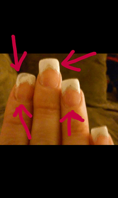 THE WORST NAIL JOB OF MY LIFE!This is after a day&a half.I have chipping,lifting, a crooked nail and polish in the clear.She refused refund!