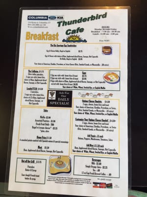 Breakfast menu