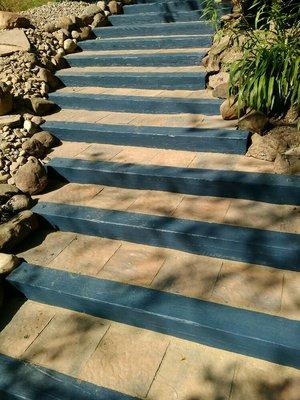 Paver stairs with deck over textured paint (non slip).