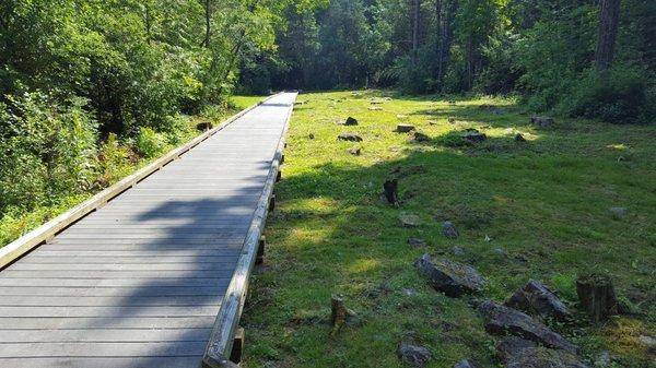 Walkway above ground to reduce disturbance of the historic site.