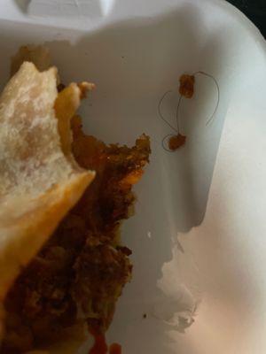 Hair I just so happened to pull out of my Chorizo Breakfast Burrito.