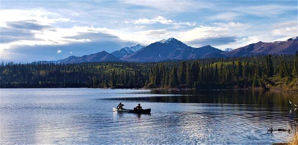 Canoeing on Twin Lake next to the lodge provides incredible fishing and wildlife viewing opportunities.