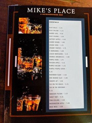 Cocktail menu