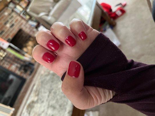 Red gel manicure. I like my nails short