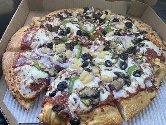 Veggie Lover's Pizza with pineapple