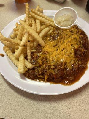 Chili does with no buns and fries