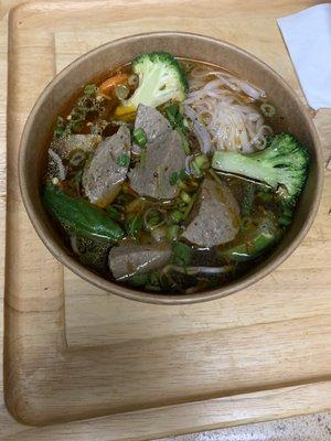 Spicy pho with beefsteak and meatball