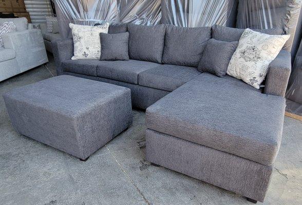 Medium Gray Sofa Chaise Sectional and ottoman