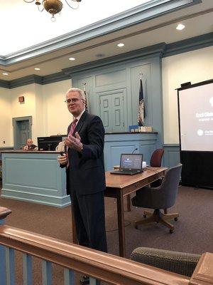 Tom Curcio delivering his monthly End Distracted Driving talk at the Alexandria courthouse.