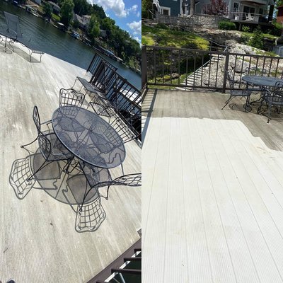 Lake house upper dock deck area before and after