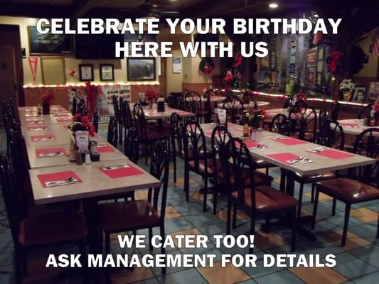 Fred and Margie's is the ideal place to celebrate your special day!  You can order from their menu or have them cater for you.