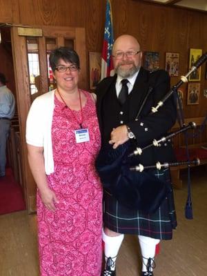 Jon & Melinda Cox. Bagpipes!