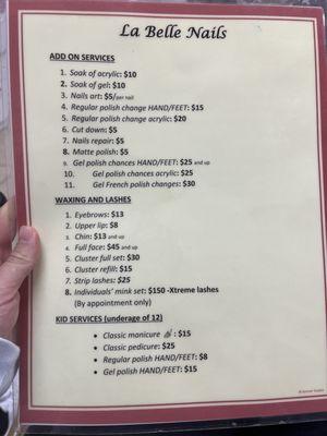 Price list