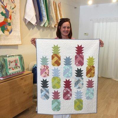 Tessa will be teaching this great quilt pattern, Pineapple Farm, by Elizabeth Hartman. Stop in to see it in person!