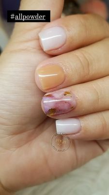 Acrylic overlay on natural nails with marble