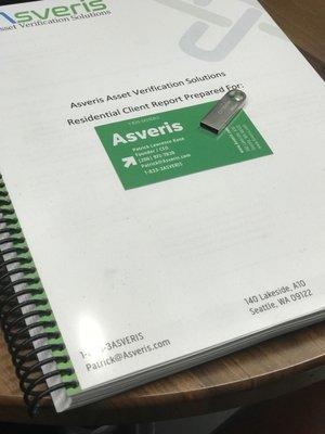 Asveris Asset Verifications printed residential report