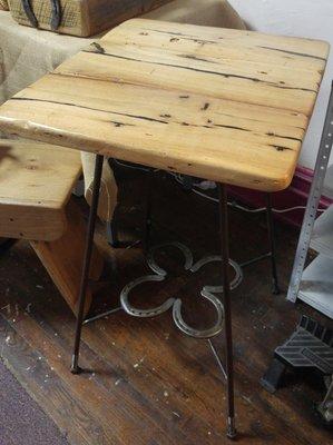 Hand made table, made out of local bard wood and old horse shoes from Davidson County