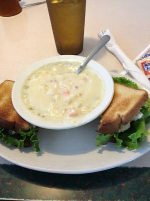 Chicken salad sandwich with potato bacon soup.  Yum!