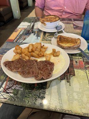 New York? Steak and eggs with home fries and rye toast.