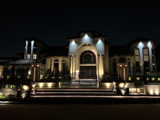 Grand entrance with color changing lights.