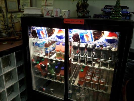 Note the portion sizes on the top left of the drink fridge.