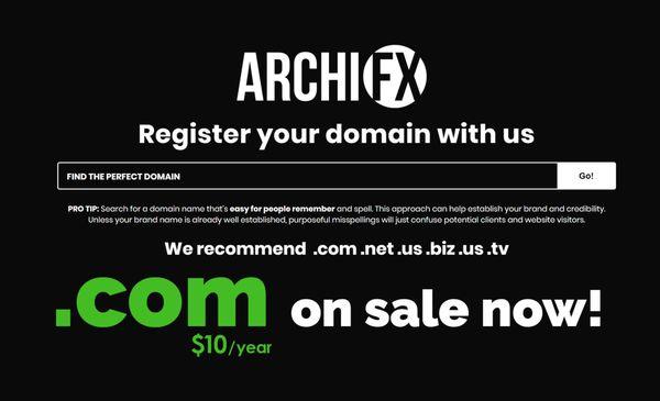 .com domain sale going on now. Only $10/year. Most affordable domain names on the web!