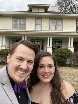 Heading to the wedding with the quaint little BnB behind us