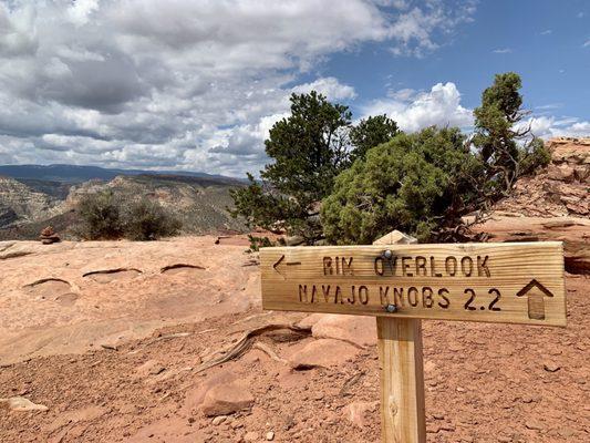 After a 2.3 mile one way trek, here at the sign for Rim Overlook.