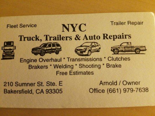 More information about the business. In need of your truck to be repaired well Arnoldo is the person to contact. Business card.